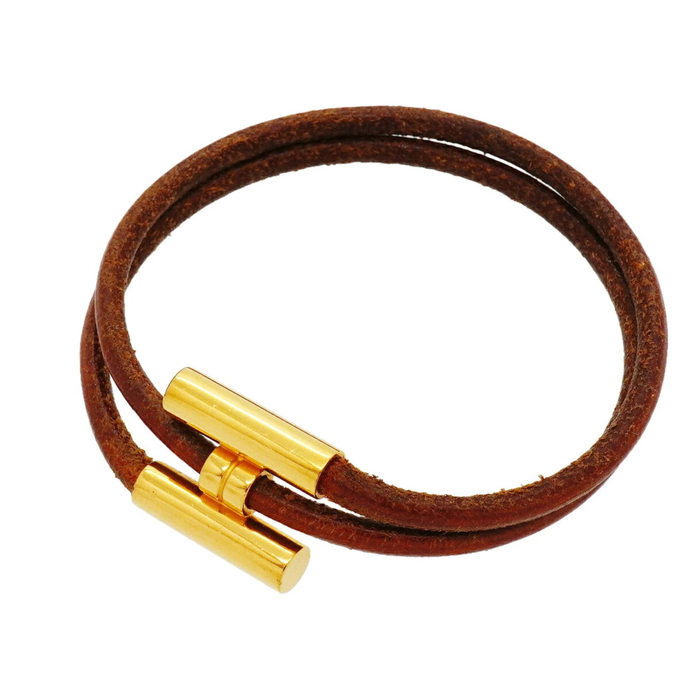 Hermes Tournis Bracelet, GP Plated Leather, Gold Brown, Women's